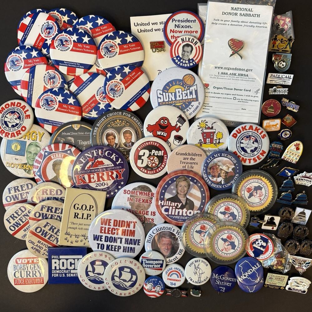 Vintage Lot of 90‎ Various Political Pins Buttons, Organizations, Miscellaneous